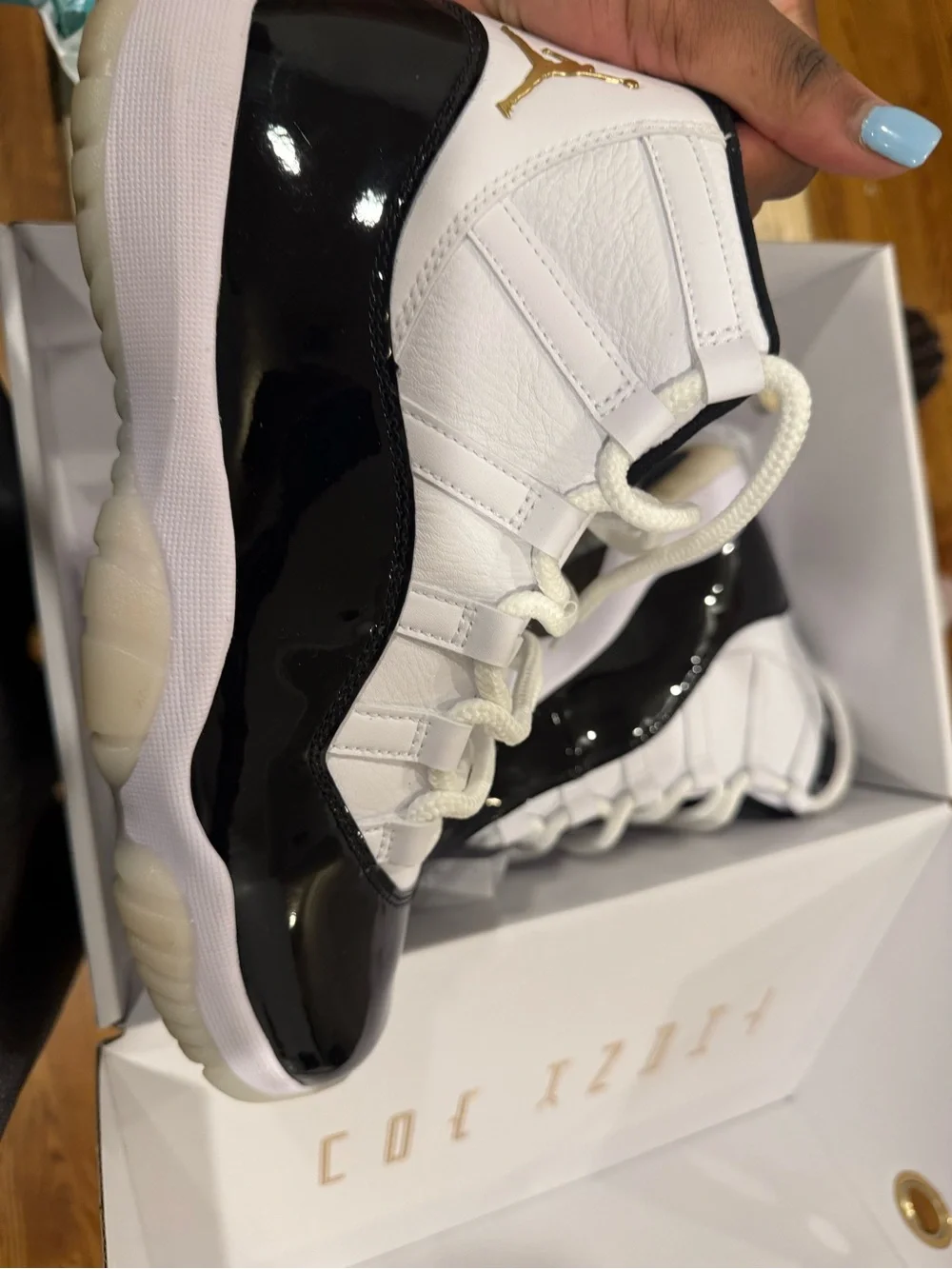 Jordan Retro 11 White Black with Gold Accent